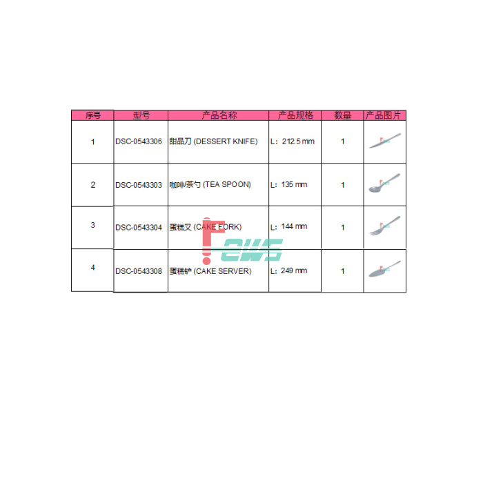 普契尼 DSC 054 pack 1 不锈钢刀叉组合（打包销售）